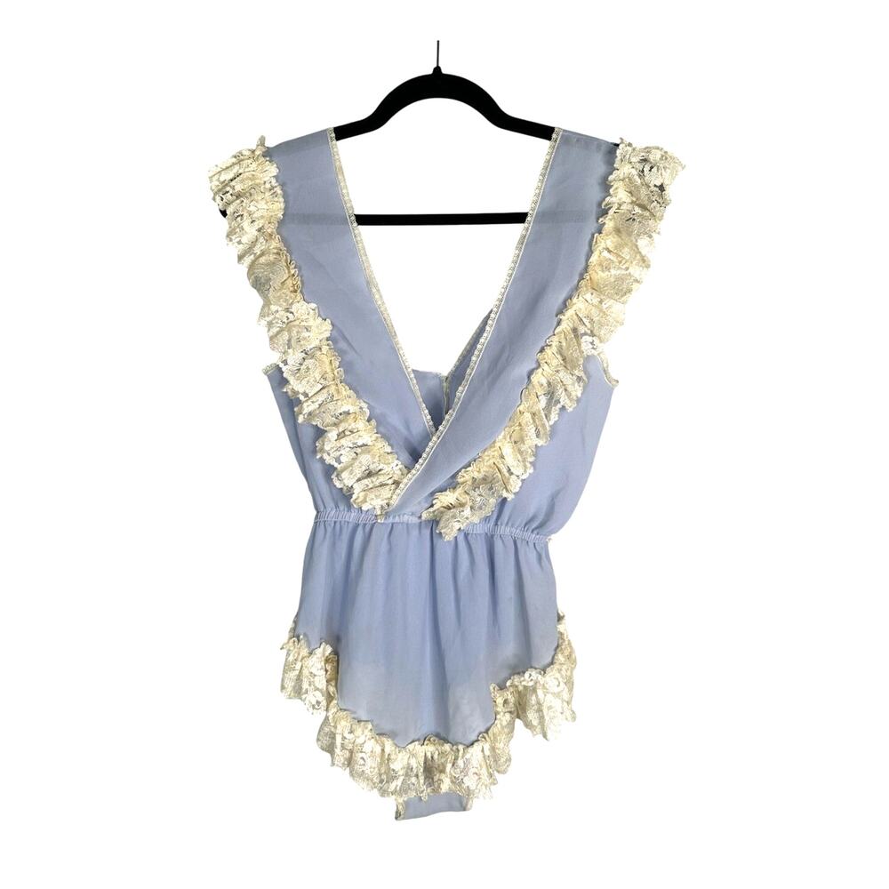 Flora Nikrooz S Vintage Lace One Piece Teddy Boudoir Pin Up Sexy Periwinkle Blue